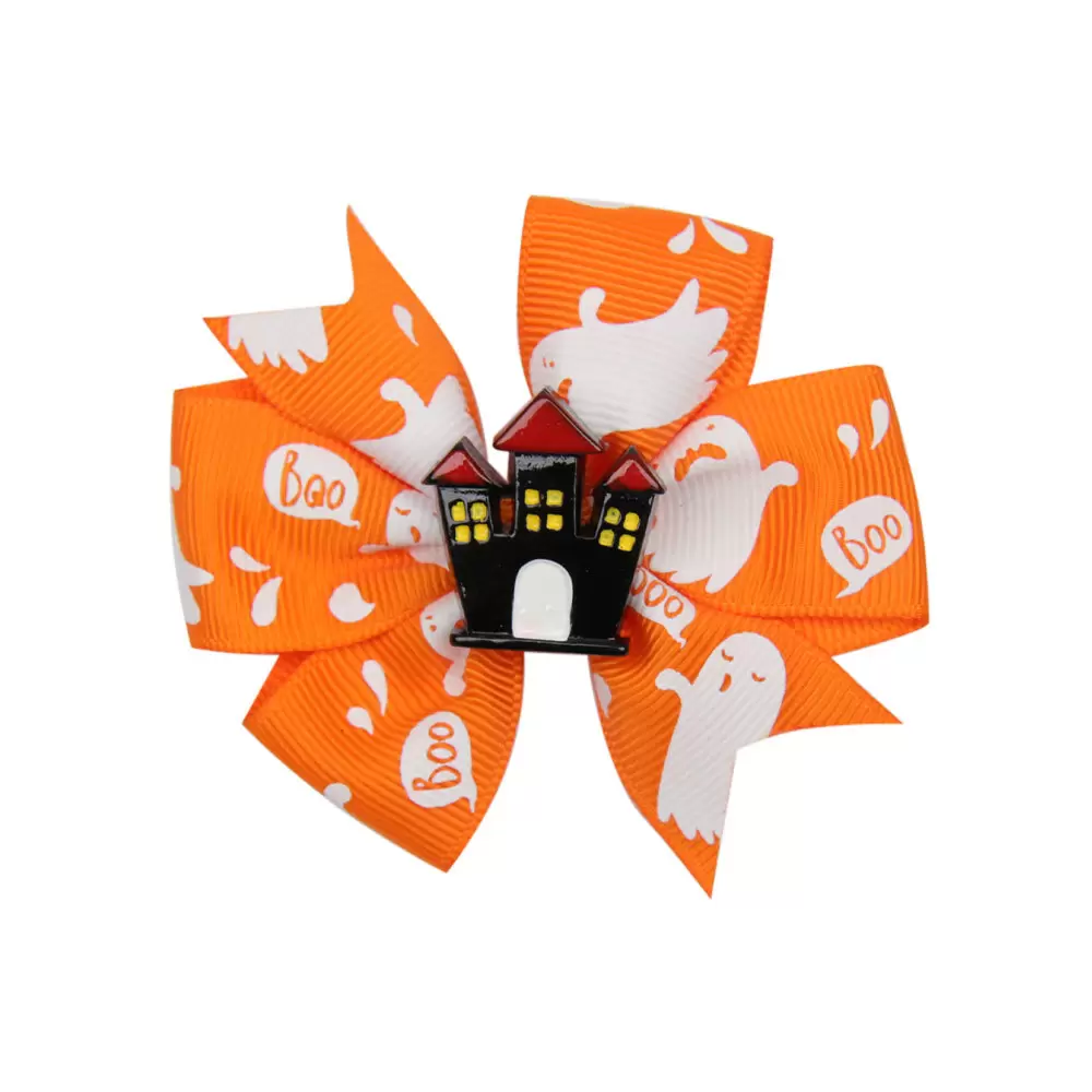 Halloween Decoration Grosgrain Ribbon Bows For Baby Girls Ghost Pumpkin Pinwheel Clips Hair Accessories 3inch