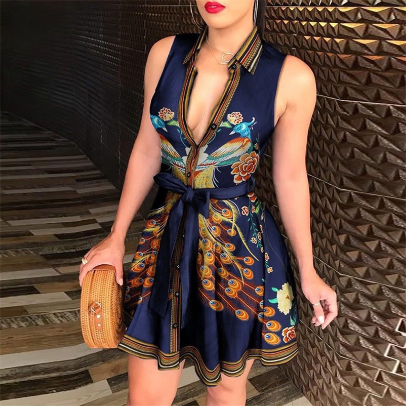 hirigin Women Printed Long Sleeve Dress Casual Bandage Mini A-line Dresses Sexy Party Summer Feminias Vestidos Women Clothes 220523