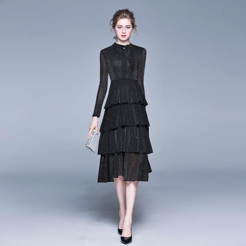 Casual Dresses Black Shining Layers Midi Dress Sweet A-LINE Cascading Ruffle Turtleneck Women Party Long Sleeve Birthday 2022
Casual Dresses Black Shining Layers Midi Dress Sweet A-LINE Cascading Ruffle Turtleneck Women Party Long Sleeve Birthday 2022