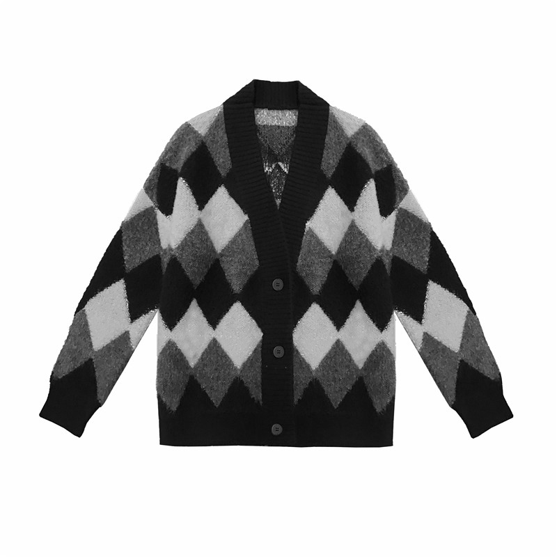 Women Sweaters Cardigans Rhombic Lattice Long Sleeves Knitted V-Neck Autumn Elegant High Street Tops, Black
Women Sweaters Cardigans Rhombic Lattice Long Sleeves Knitted V-Neck Autumn Elegant High Street Tops, Black