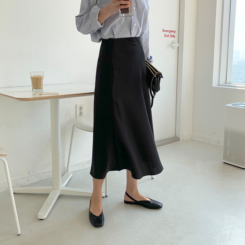 Summer Spring Women Elegant High Waist Satin Skirt Female Casual A-Line Midi Silk Fashion 220322