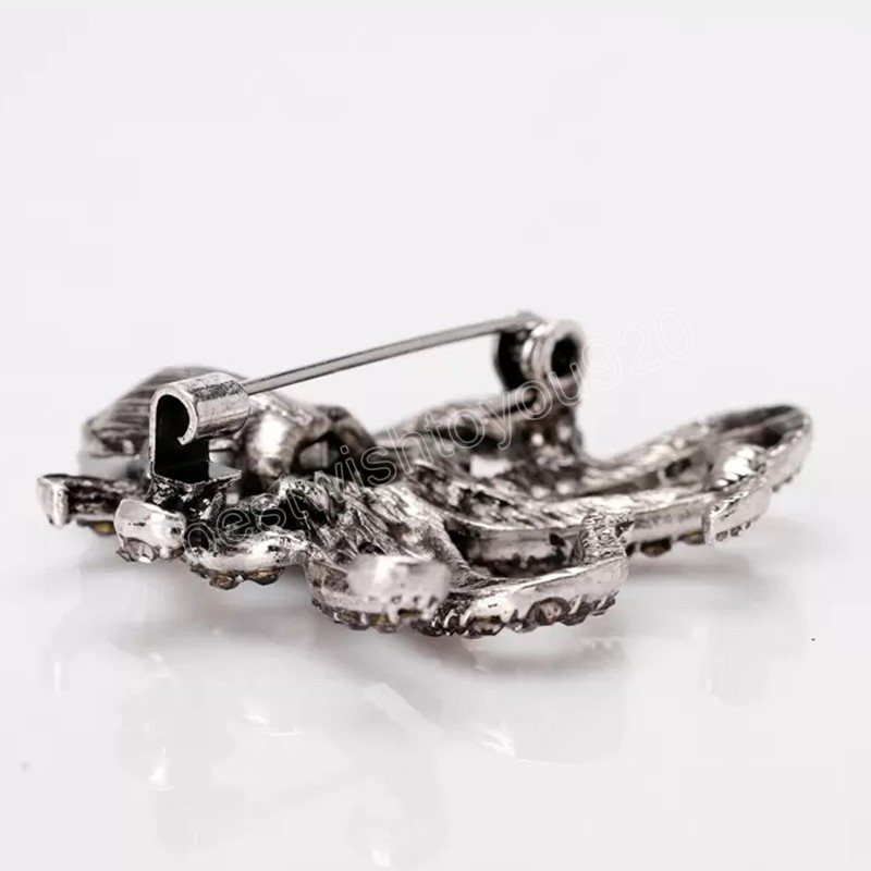 Octopus Brooch For Men Full Rhinestones Antique Silver Color Jewelry Pin Brooches Accessories