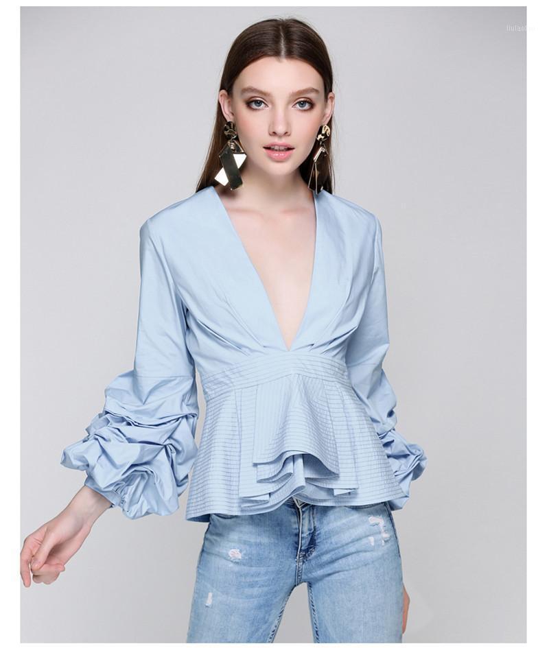 Women' Blouses & Shirts 2022 Fashion Korean Women Blouse Lantern Sleeve Slim Sexy Blue Tops Deep V Neck Ruffled Shirt High Waist OL Work We
Women' Blouses & Shirts 2022 Fashion Korean Women Blouse Lantern Sleeve Slim Sexy Blue Tops Deep V Neck Ruffled Shirt High Waist OL Work We