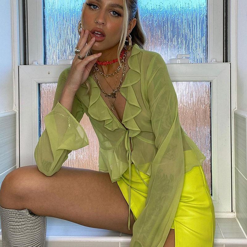 Women' Blouses & Shirts Frill Trim Tied See Through Chic Solid Stringy Selvedge Long Sleeve Tee Ladies Tops 2022 Arrival BlouseWomen, Green
Women' Blouses & Shirts Frill Trim Tied See Through Chic Solid Stringy Selvedge Long Sleeve Tee Ladies Tops 2022 Arrival BlouseWomen, Green