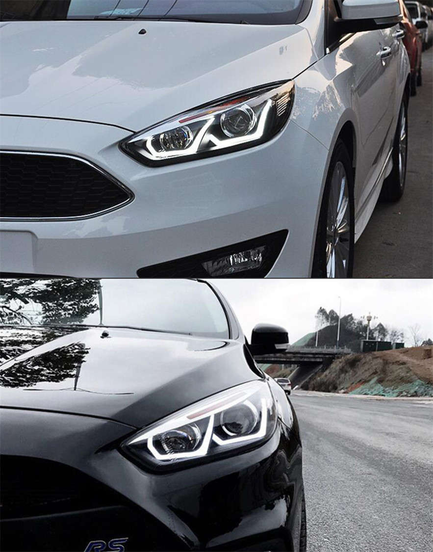 Auto LED Front Lamp For Ford Focus 20 15-20 18 Modified LED Daytime Running Head Lights Angel Eyes Dual Beam Lens Driving Light