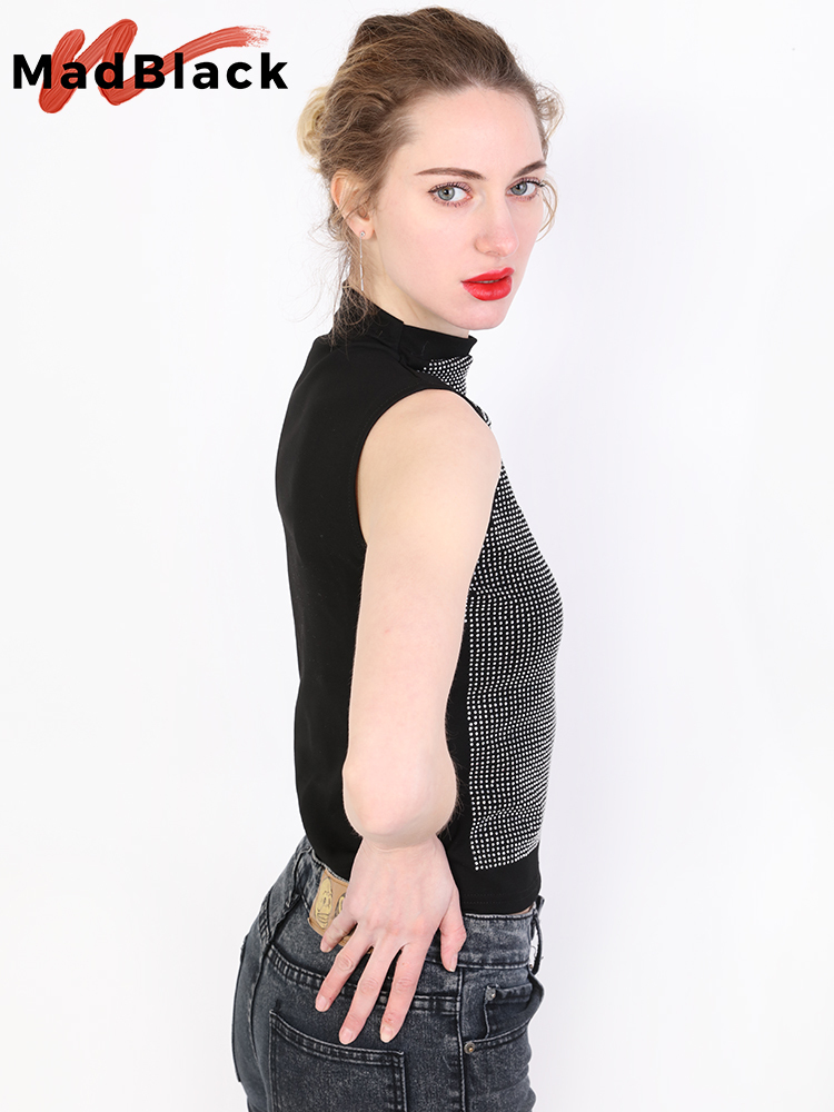 MadBlack Summer Casual Loose Korean Clothes Shiny Diamonds Tshirt Women Cotton Fashion Sleeveless Tops Shirt Tees T02423 220328