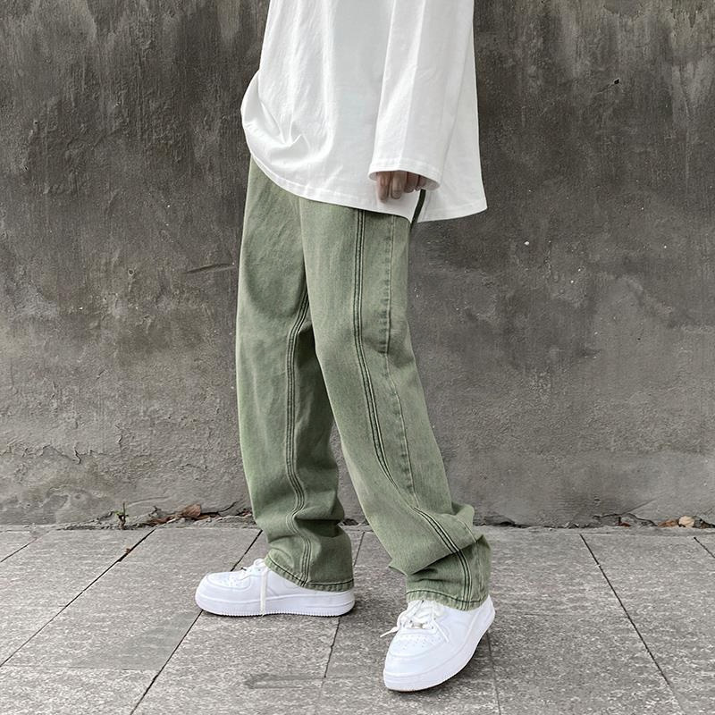 Jeans Hijau untuk Pria Celana Panjang Lurus Longgar Musim Semi dan Musim Gugur Celana Kaki Lebar Longgar Celana Kasual Fashion Pakaian Pria 220817