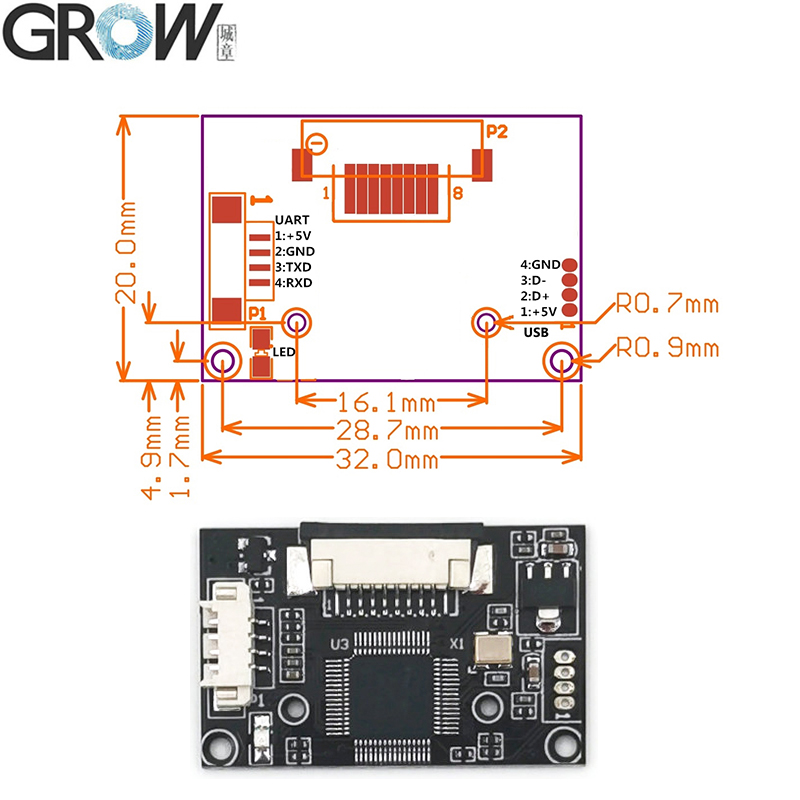 GROW R303 Fingerprint Access Control Sensor Module Scanner With Free SDK