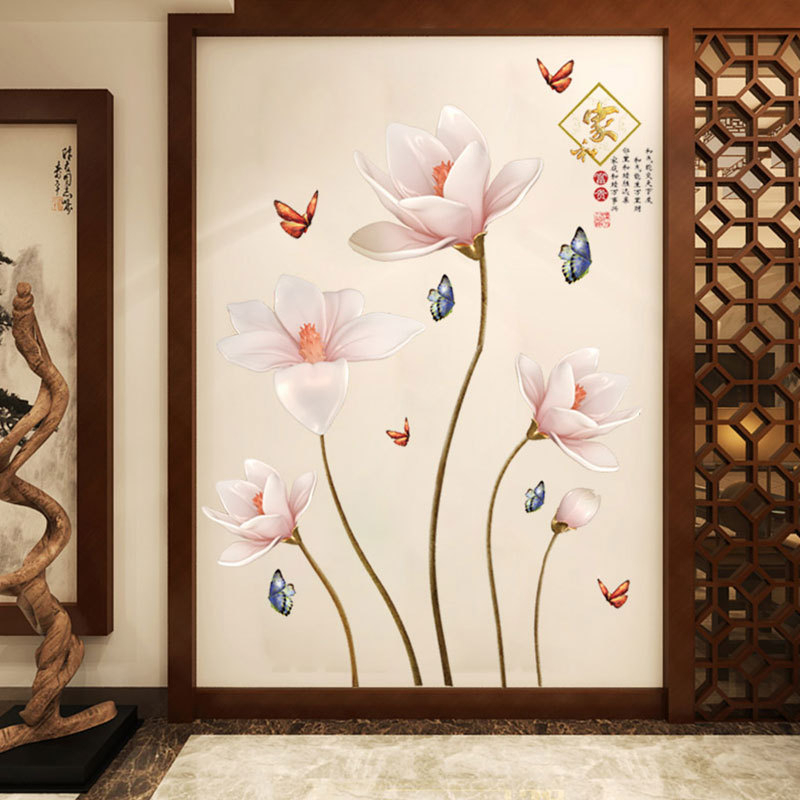 Large Vinyl Lotus wall stickers Flowers Home Decor 3D Wall Sticker Living Room Decoration 3d Wallpaper Flower WallMurals