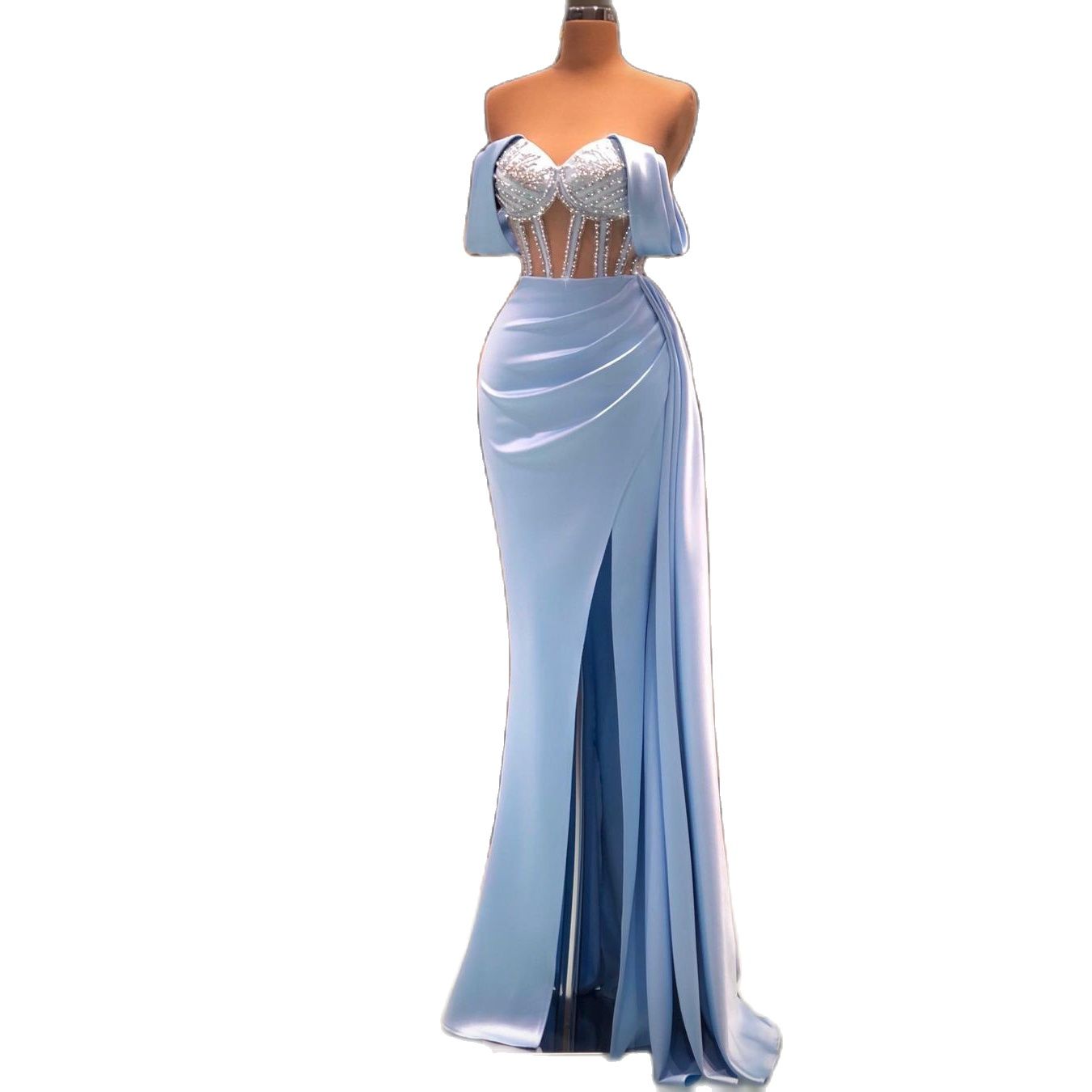 Charming Elegant Mermaid Prom Dresses Off The Shoulder Crystals High Split Women Satin Long Evening Party Night Gowns Custom Made