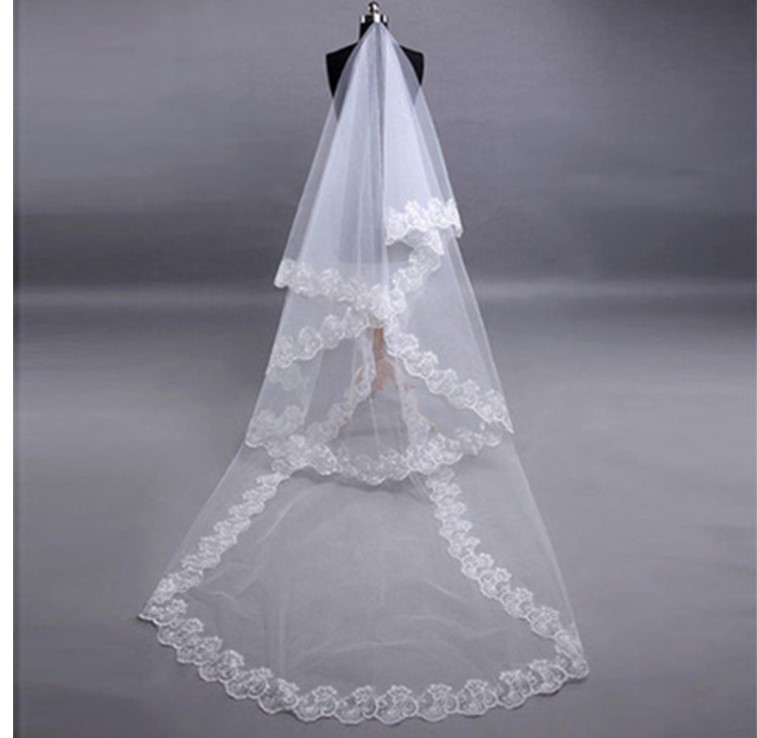 Women 150cm Bridal Short Wedding Veil White One Layer Lace Flower Edge Appliques 2022