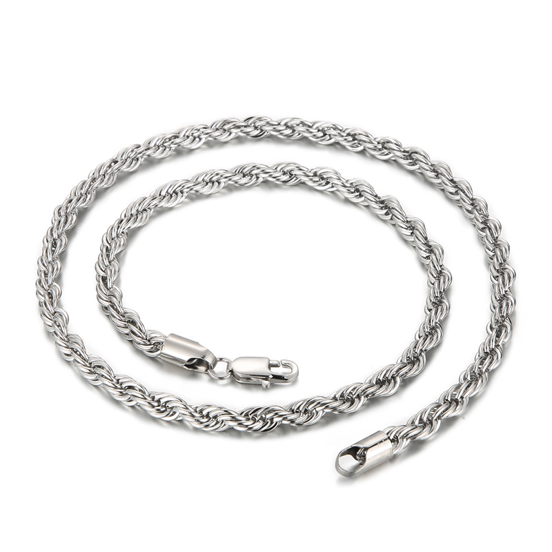 Silver 4mm/6mm/8mm 24inch Stainless Steel Singapore Twist Rope Chain Necklace for Mens Women Jewelry High Polished