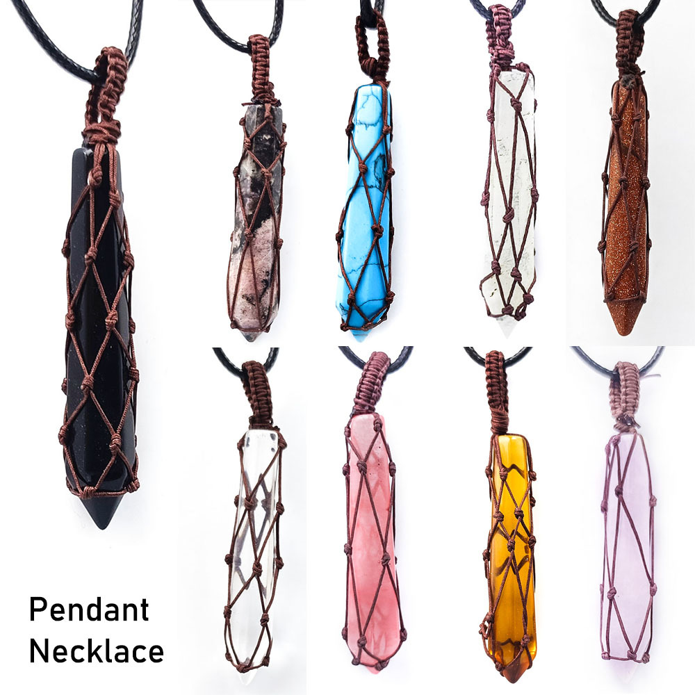 Hexagonal Prism Stone Pendant Cord Holder Wax Rope Necklace Natural Quartz Crystal Chakra Healing Stone Net Bag Jewelry 
Hexagonal Prism Stone Pendant Cord Holder Wax Rope Necklace Natural Quartz Crystal Chakra Healing Stone Net Bag Jewelry