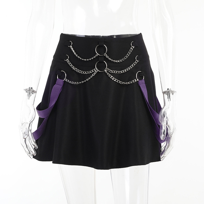 Two Piece Sets Women Summer Gothic Club Sexy Skirts Set Sleeveless Bandage Crop Tops Chain Aline Skirt 2Pcs Sets Female 220602