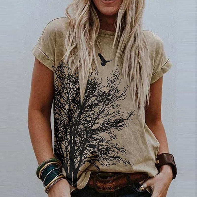 Floral 3D Printed T Shirt Fashion Boho Top Women Casual Round Neck Loose Vintage Clothes Female Plus Size Harajuku Short Sleeve 220321