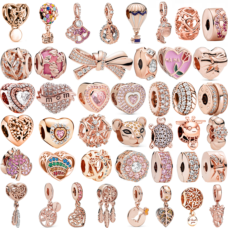 New Popular 925 Sterling Silver European Rose Gold Dream Catcher Flower Tree Balloon Clip Bead Pendant for Original Charm Bracelet DIY Jewelry