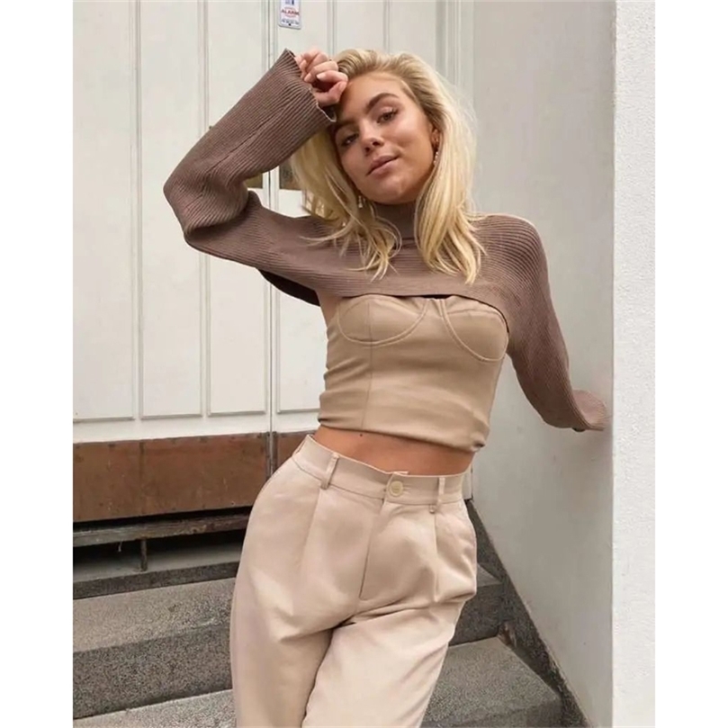 Fall Winter Women Knit Crop Top Knitted Arm Warmers High Neck Chic Sweater Casual High Street Cropped sweater 201203, Coffee
Fall Winter Women Knit Crop Top Knitted Arm Warmers High Neck Chic Sweater Casual High Street Cropped sweater 201203, Coffee
