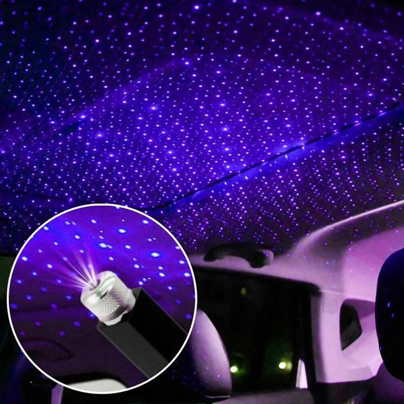 Bright LED Working Light Car Decorative Vehicle Roof Star Night Lights Projector Atmosphere Blue Purple USB Lamps