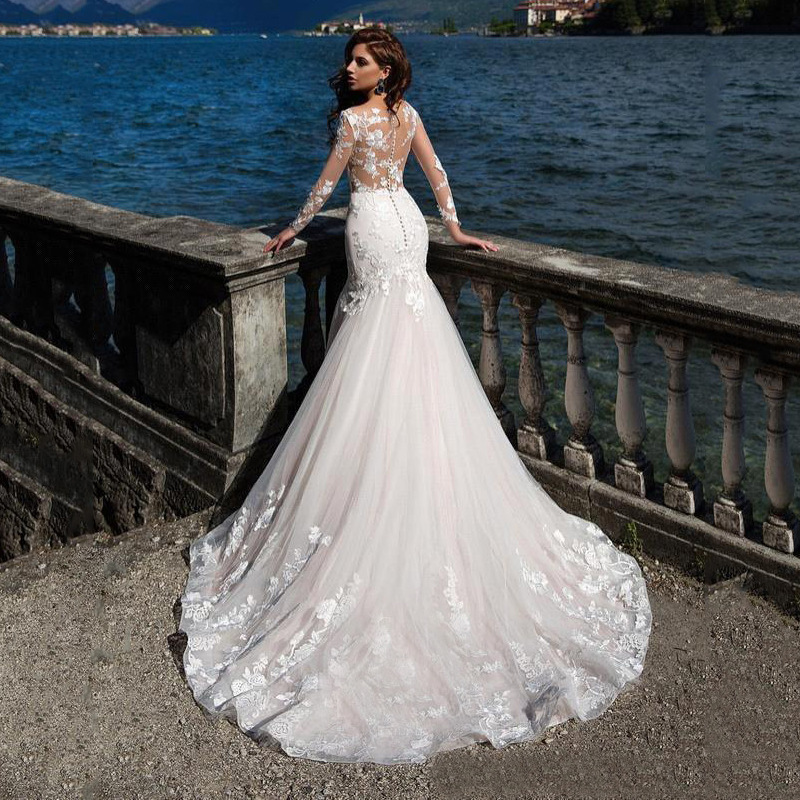 2023 Mermaid Wedding Dress Arrival Lace Long Sleeve Muslim Vestido De Noiva Romantic Appliques Ruffles Gowns Bridal Gown