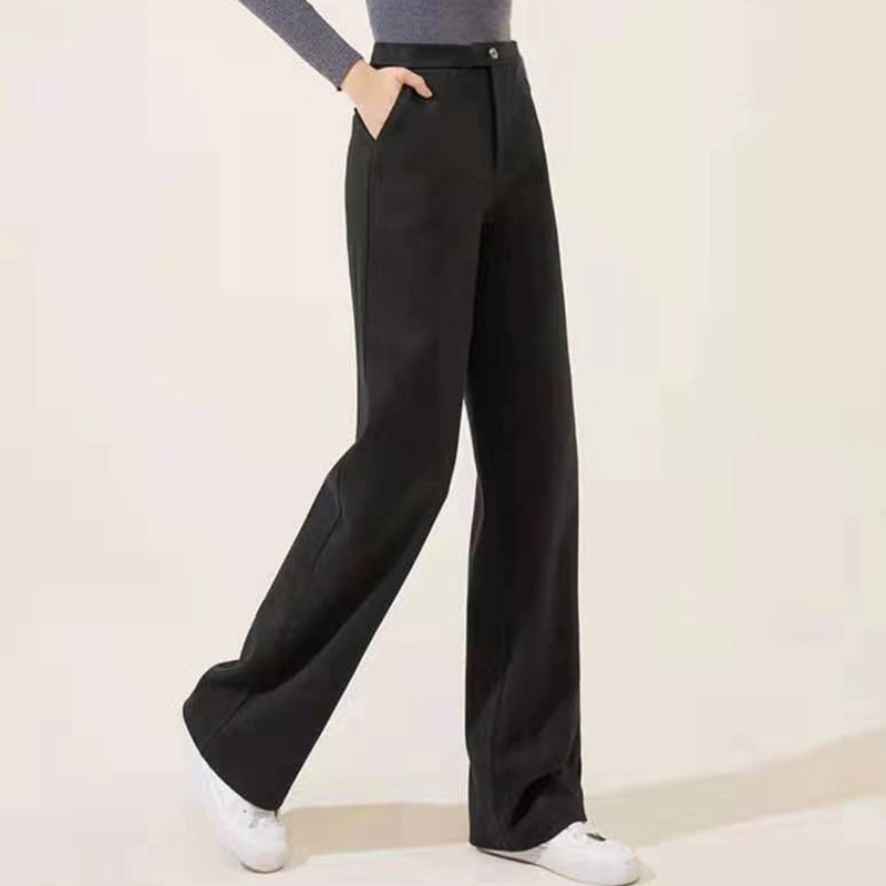 Autumn Office Lady Solid Pants Female Loose Woolen Wide Leg For Women Casual Plus Size 4XL High Waist baggy Trousers 220325
