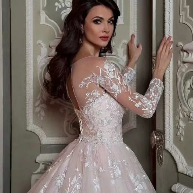 European And American Wedding Dress 2022 New Pluse Size Long Trailing Mid-Waist Open Back Dream Long Sleeve Bridal Gowns Formal Party Dresses