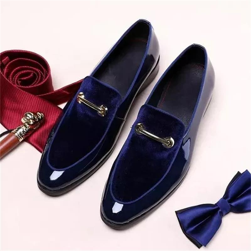 Classic Vintage Loafers Men Shoes PU Stitching Velvet Metal Buckle Slip-On Style Everyday Dress Shoes