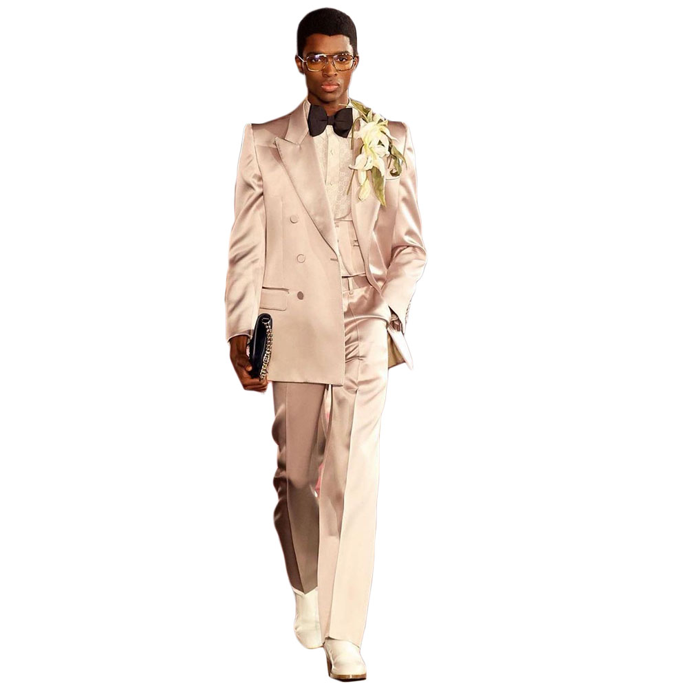 Satin Pink Wedding Tuxedos Slim Fit Mens Pants Suits Handsome Men Prom Party Formal Outfit 2 Pieces