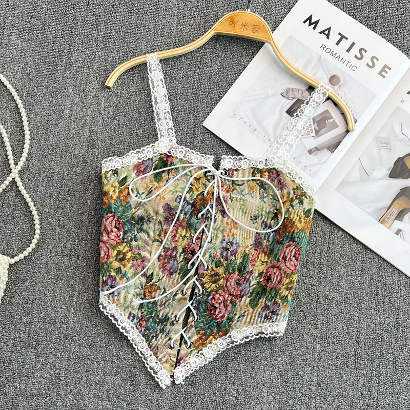 Vintage Corset Crop Top Women Bustier Sexy Floral Tank Flower Camisole Tanks 220325
