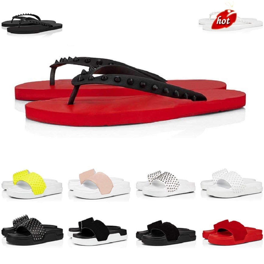 high quality luxury red bottoms men slippers fashion slides triple black white spikes mens flat flip flops beach hotel platform sandals, Color#1
high quality luxury red bottoms men slippers fashion slides triple black white spikes mens flat flip flops beach hotel platform sandals, Color#1
