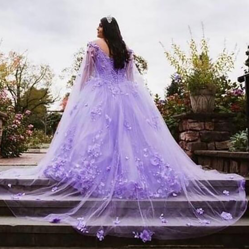 Light Blue Lavender Quinceanera Dresses Princess 2022 With Sleeves Beaded Florals Dubai Ball Gown Prom Dress Princess Birthday 15 Party Gowns Sweet 16