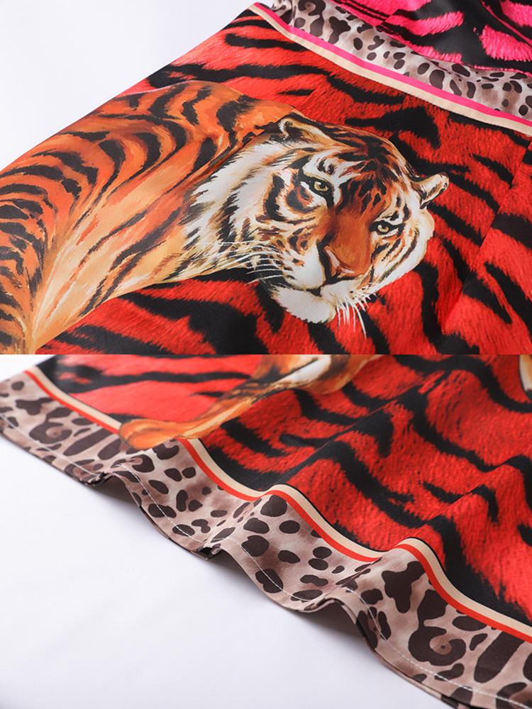 Casual Dresses Summer Designer Fashion Tiger Leopard Dress Women's Sexy Sleeveless High Waist Patchwork Vintage Midi Package Hip Party D