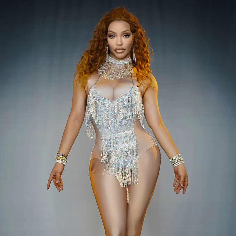 Women's Two Piece Pants Shiny Sequins Tassel Sexy Bodysuit Women Jumpsuit Party Nightclub Bar Dance Costume Stage Prom Singer Show SpandexWo, Silver
Women's Two Piece Pants Shiny Sequins Tassel Sexy Bodysuit Women Jumpsuit Party Nightclub Bar Dance Costume Stage Prom Singer Show SpandexWo, Silver