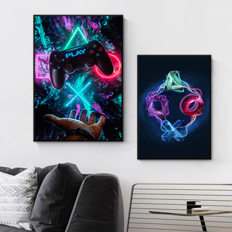 Play Game Canvas Painting Colorful Gamepad Posters and Prints Trendy Wall Art Gaming Room Boy's Bedroom Decorative Pictures