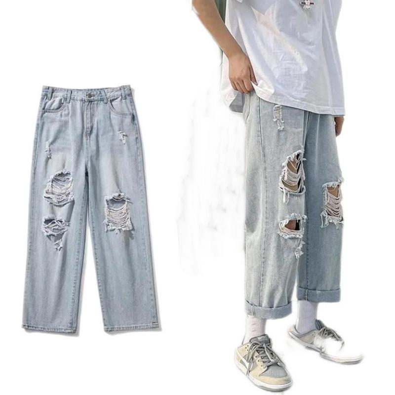 Men's Jeans Summer Light-Colored Ripped Male Student Denim Pants Hip-Hop Loose Straight Nine Points Beggar PantsMen's, Blue
Men's Jeans Summer Light-Colored Ripped Male Student Denim Pants Hip-Hop Loose Straight Nine Points Beggar PantsMen's, Blue