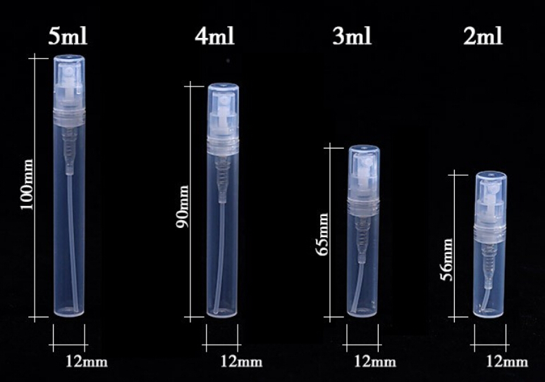 50pcs 2ml 3ml 4ml 5ml Empty Transparent Plastic Spray Bottle Makeup Perfume Atomizer Refillable Bottle Perfume Spray 220711