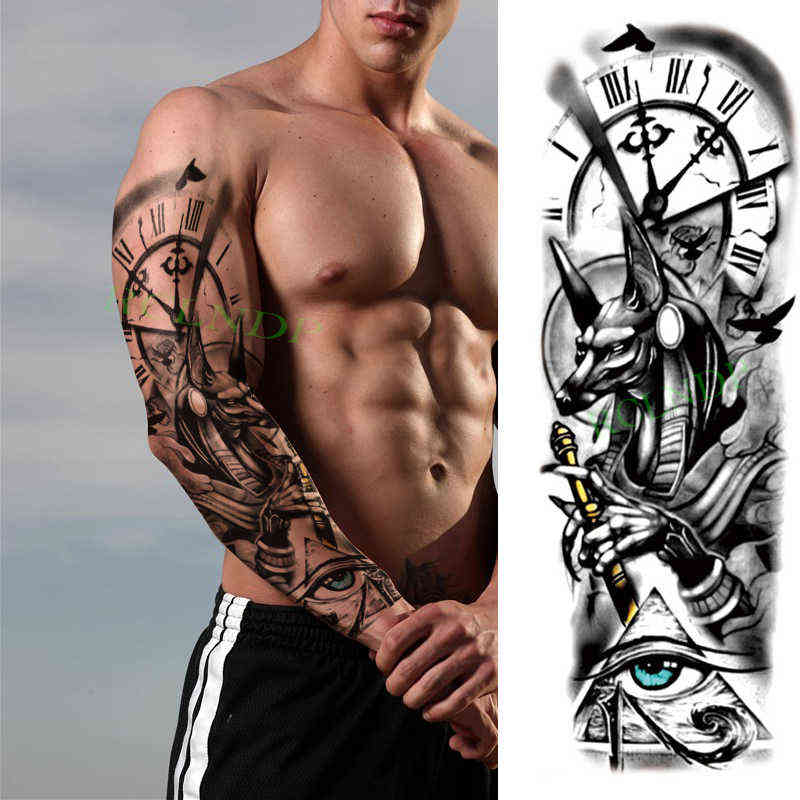 NXY Temporary Tattoo Waterproof Sticker Anubis Ancient Egypt Dog Roma Clock Eye Full Arm Fake Tatto Flash Tatoo Sleeve for Men Women 0330
