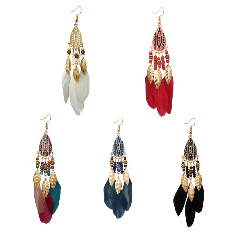 Dangle & Chandelier Temperament Ethnic Style Long Feather Earrings Bohemian Seaside Holiday Gold Leaf Beads Ear
Dangle & Chandelier Temperament Ethnic Style Long Feather Earrings Bohemian Seaside Holiday Gold Leaf Beads Ear