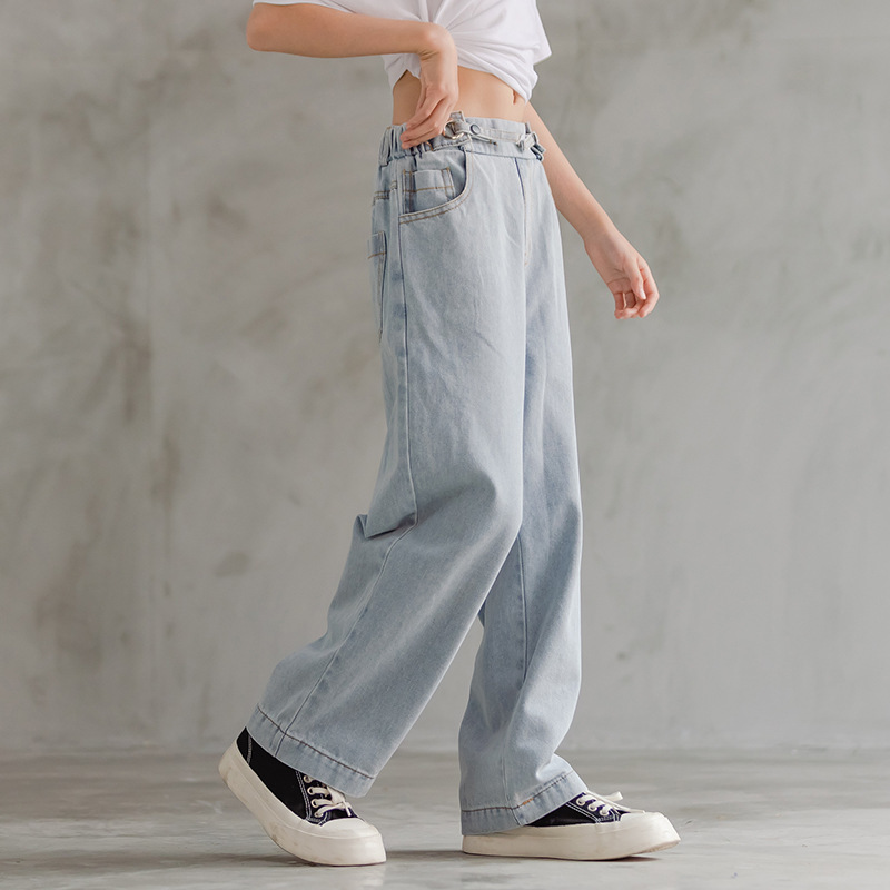 Jeans for Girls Autumn Clothes for Teenagers Solid Loose Kids Wide Leg Pants Fashion Casual Children Trousers Girl Clothing 14 Y 220512