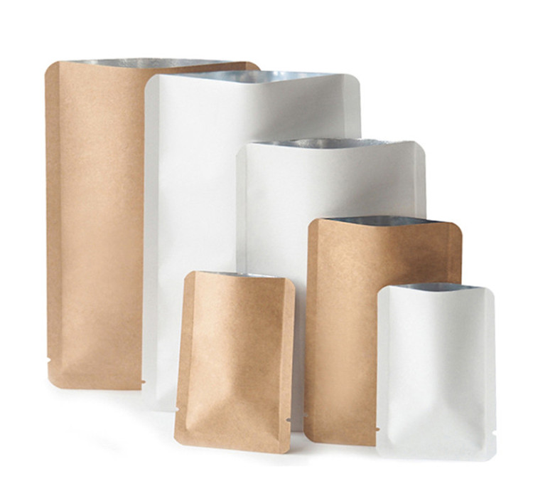 100pcs Open Top Kraft/White Paper Bag Small Heat Sealing Ground Coffee Beans Powder Salt Soap Chocolate Snack Candy Bakery Packaging Pouches