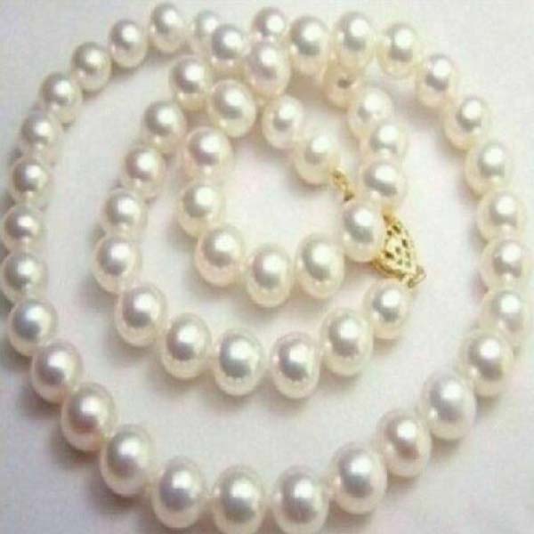 genuine natural 9-10mm white south sea pearl necklace 14k