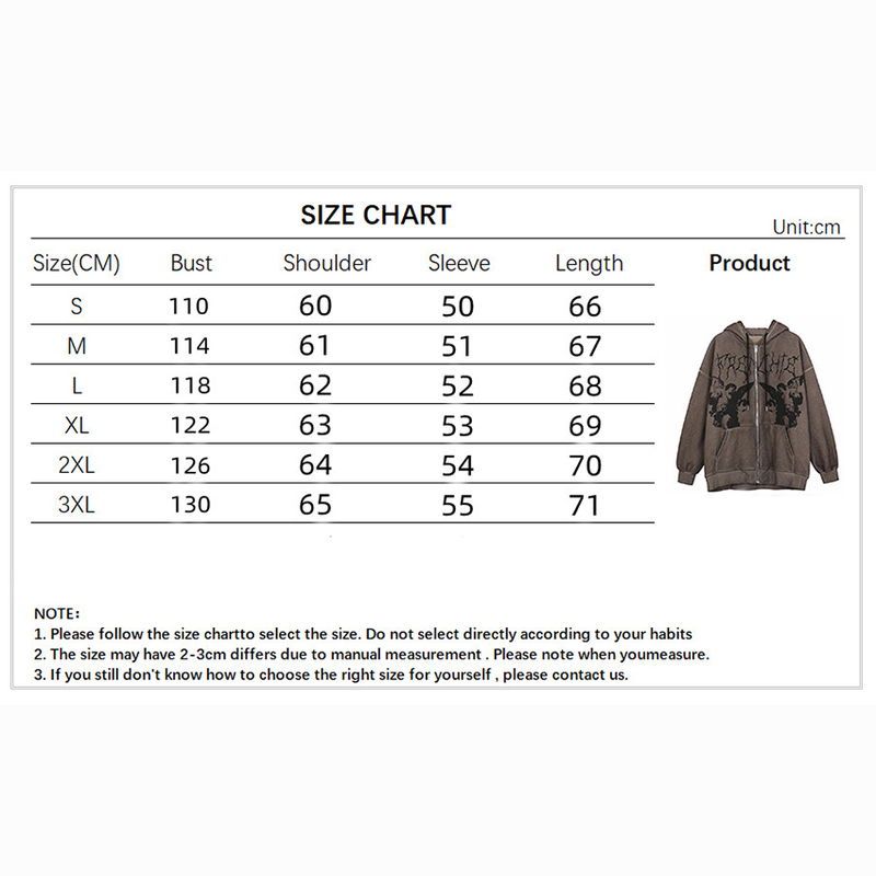 Women's Y2K Hoodie Zip-up Sweatshirt Angel Printing Jacket Loose Long Sleeve Pockets Streetwear Hip Hop Fashion Men Women Coat 220817