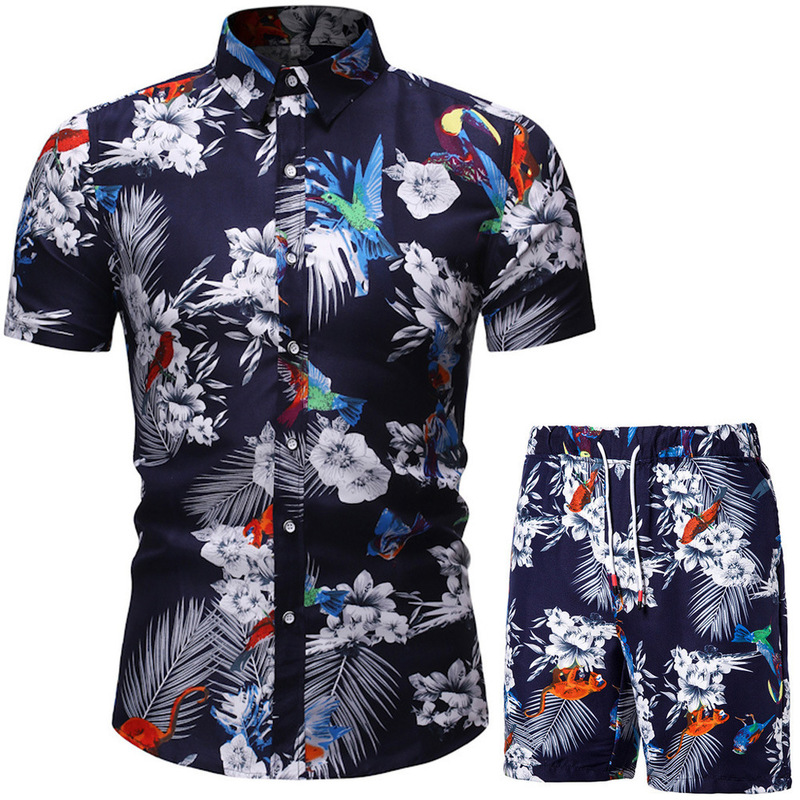 Summer Set Men Shorts Floral Print Hawaiian Shirt and Beach Wear Holiday Clothes Vocation Outfit Male Two Piece 220708