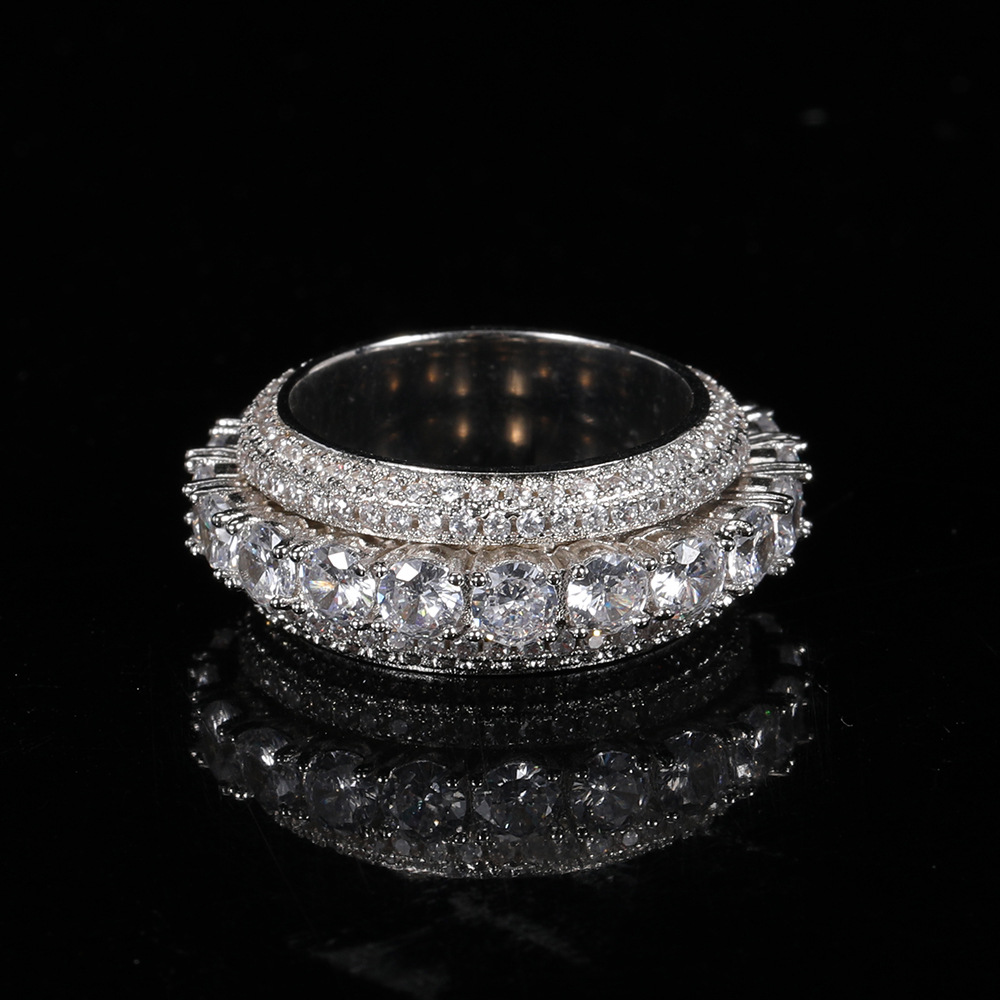 Popular Five-row Zircon Rotating Ring with Side Stones Rotatable Hip Hop Men's Finger Jewelry