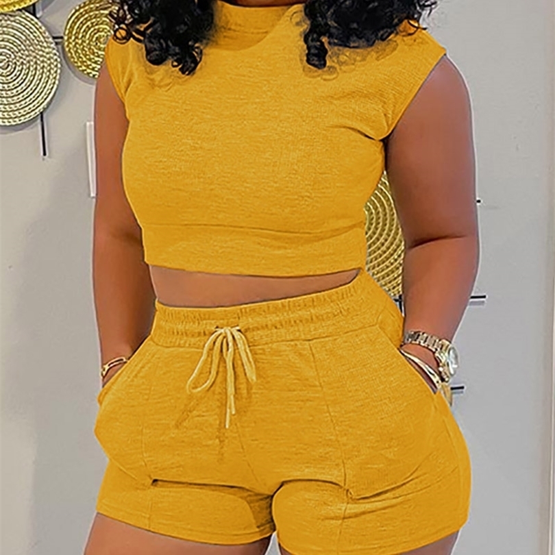 2XL Summer Women Cap Sleeve Crop Top & Drawstring Pocket Design Shorts Set Casual Solid Sports Wear Oversized Two Piece Suit 220510, Green
2XL Summer Women Cap Sleeve Crop Top & Drawstring Pocket Design Shorts Set Casual Solid Sports Wear Oversized Two Piece Suit 220510, Green
