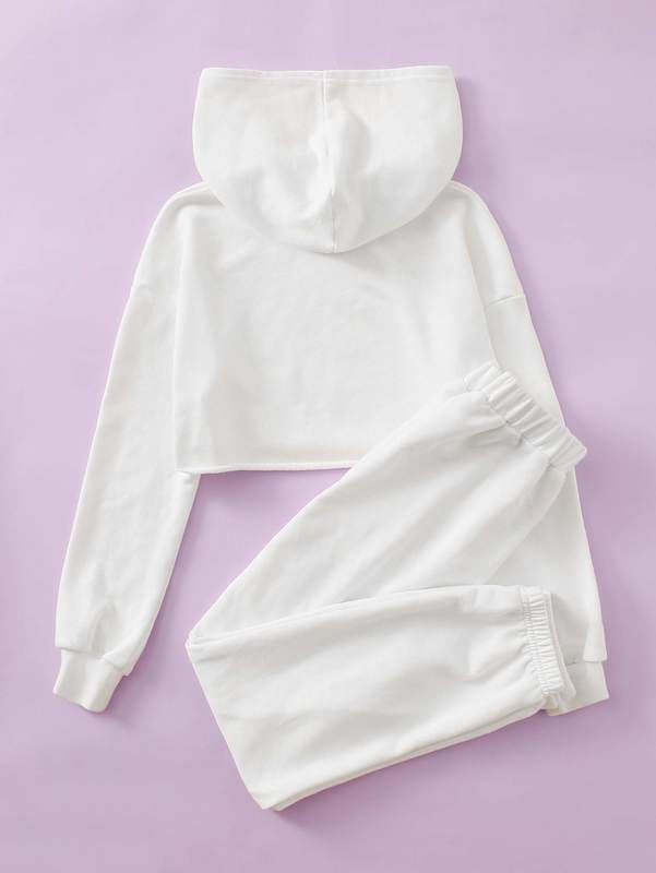 Girls Drop Shoulder Chinese Dragon Print Crop Hoodie & Joggers Set SHE