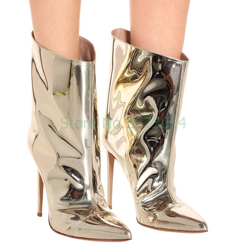 Boots Fashion Mid-calf Women Shoes Sexy Patenet Leather Stiletto Heels Shiny Nightclub Bling Pointed Toe Slip On, Gold
Boots Fashion Mid-calf Women Shoes Sexy Patenet Leather Stiletto Heels Shiny Nightclub Bling Pointed Toe Slip On, Gold