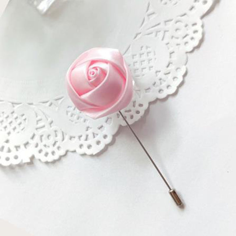 Red Boutonnieres Wedding Accessories Groom Corsage Lapel Pins Ribbon Roses Flower Men Women Buttonhole Brooch Mariage Prom Decor