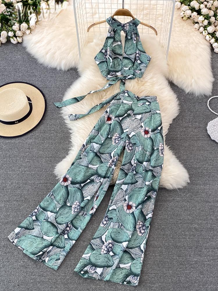 Women' Two Piece Pants Women Halterneck Cropped Off-the-shoulder Printed Top High Waist Long Set Fashion Summer 2022Women, Green
Women' Two Piece Pants Women Halterneck Cropped Off-the-shoulder Printed Top High Waist Long Set Fashion Summer 2022Women, Green