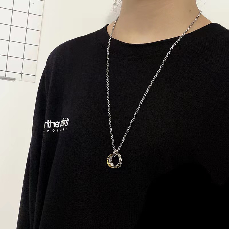 Hip Hop Stainless Steel 3 Circle Rings Pendent Necklace for Men Women Cool Real Gold Plated Black Silver Men Fashion Necklaces Wholesale Fashion Jewel