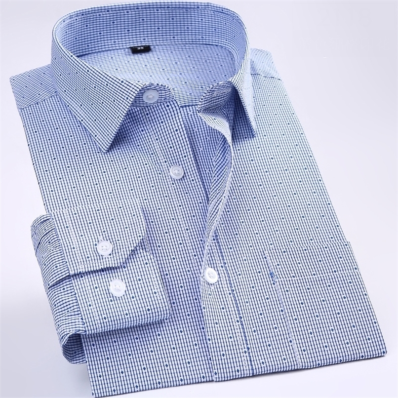 non-iron regular fit men long sleeve business shirts easy care striped/plaid dot floral tops for male 220322